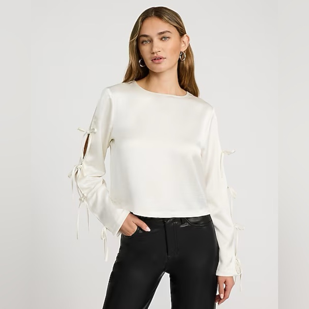 Express Cream Blouse with Sleeve Ties